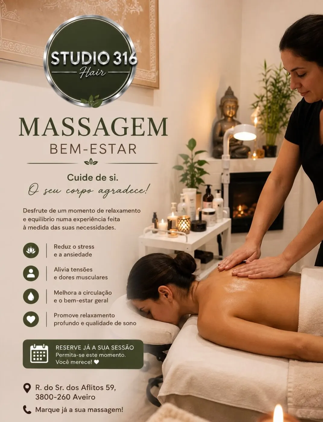 Panfleto de massagem e bem-estar do Studio 316